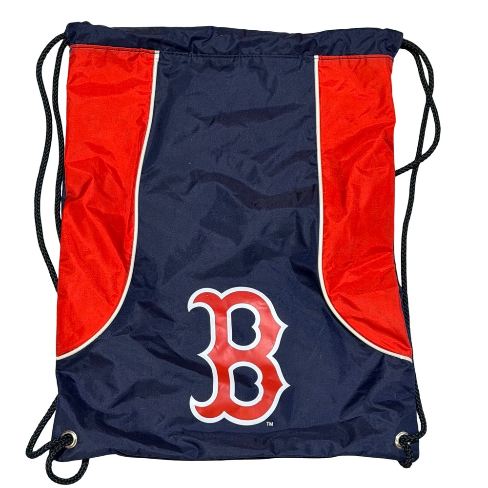 MLB Boston Red Sox Drawstring Backpack Navy Red Nylon Cinch Bag Gym Sports Fan